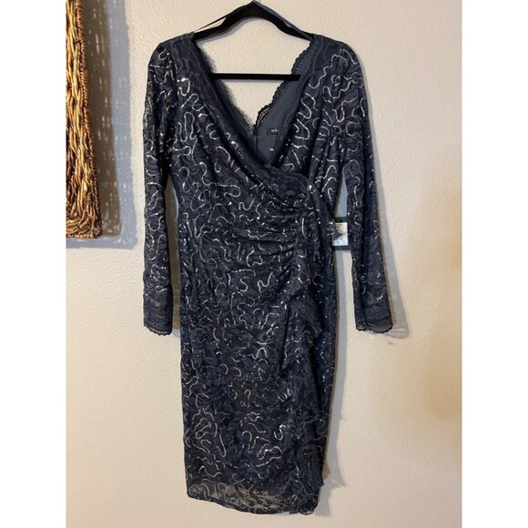 Marina Evening Dress 4 Navy Blue Sequin Lace Holiday Cruise Wedding Party NEW - Picture 9 of 9